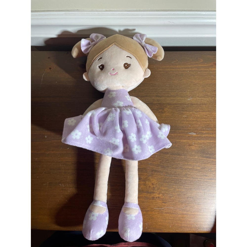 Leyadoll Plush Rag Doll Purple Floral Dress Blonde Pigtails Soft Toy 14 Inch